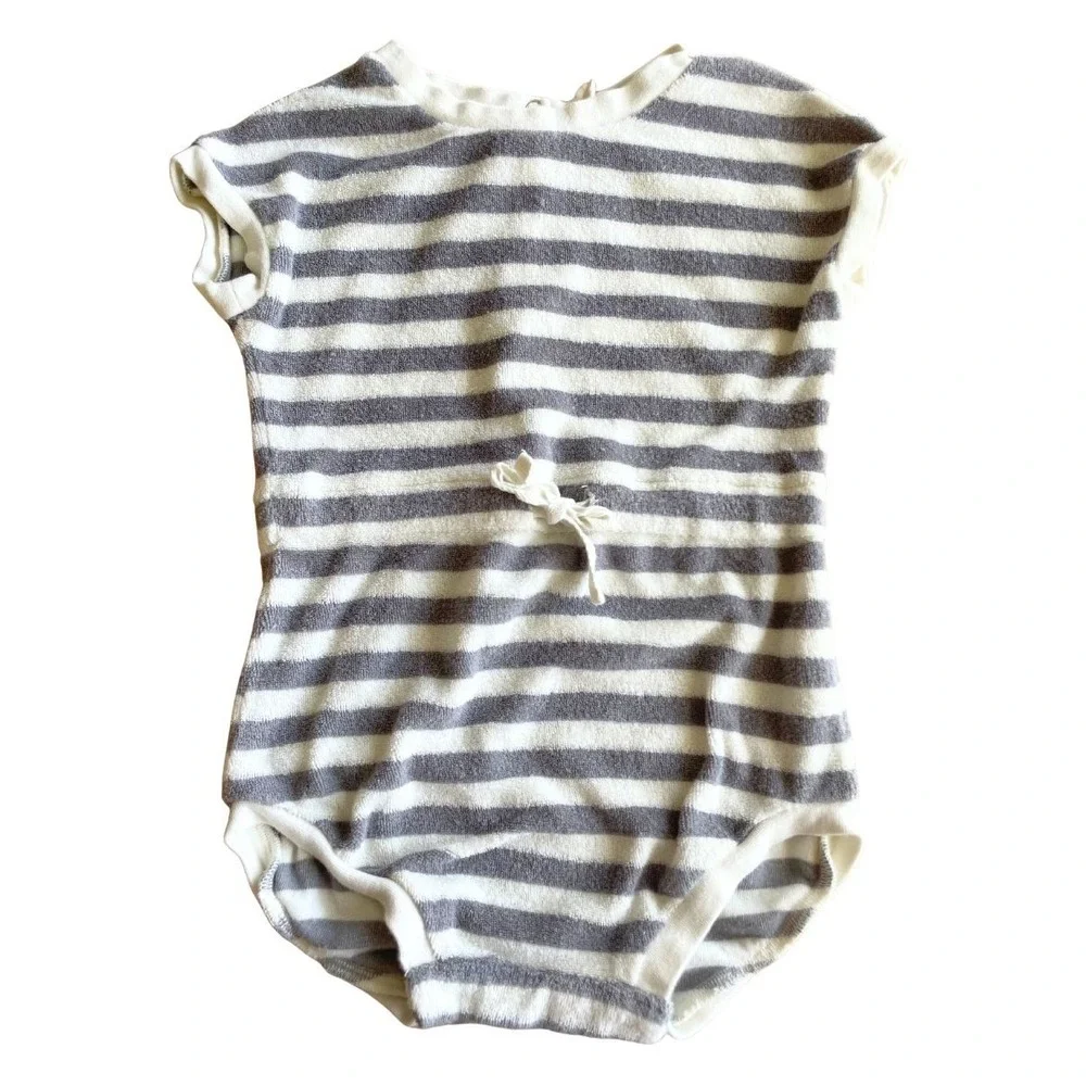 Quincy Mae Organic Cotton Blend Grey White Terry Romper Bodysuit Sz 12-18 Months